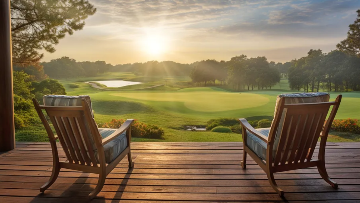 Patio on a golf course: special outdoor spaces that allow for relaxed sharing. Photo Credit: Adobe stock/andreusK